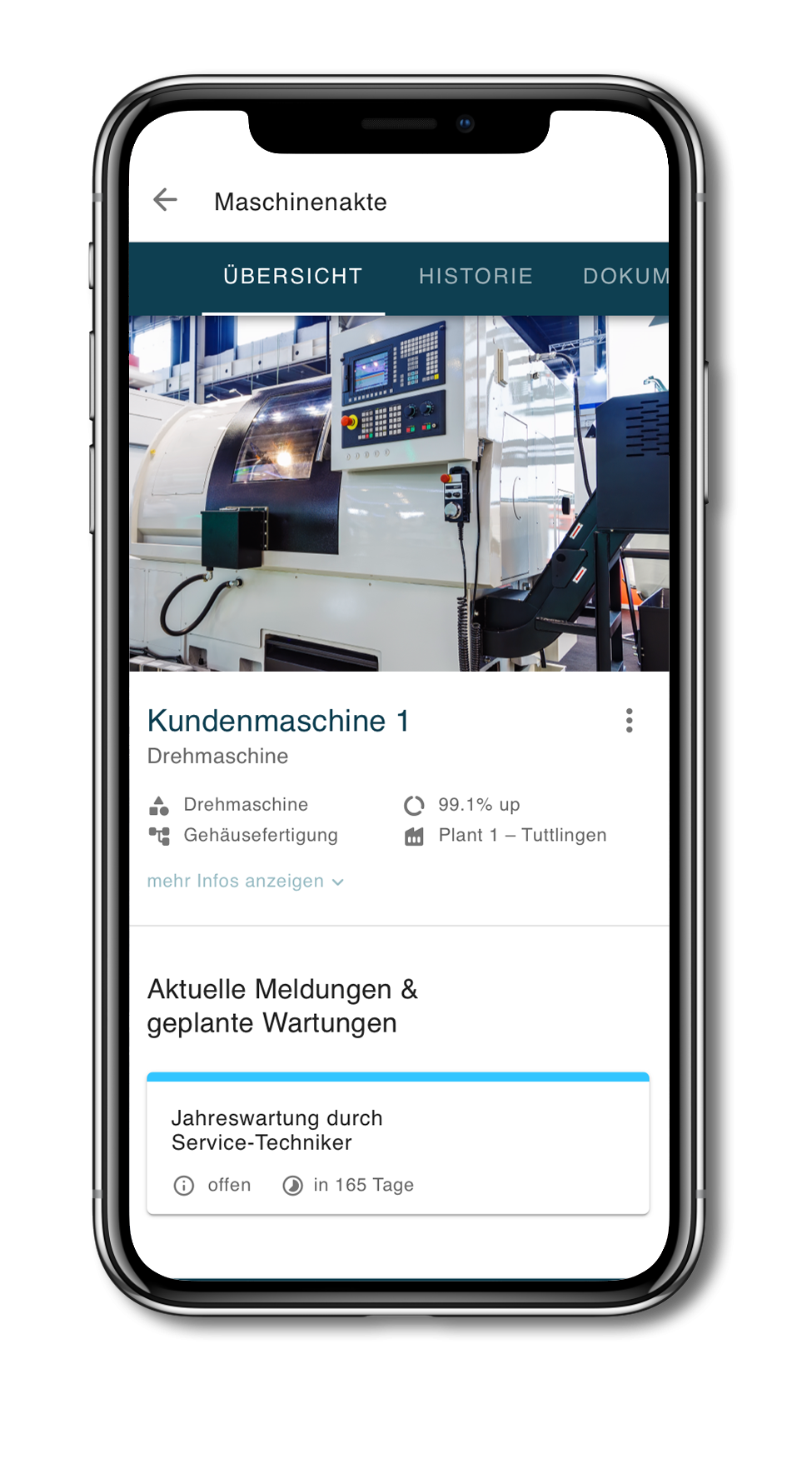 Beispiel industrielles Customer Selfservice (CSS) Kundenportal - Digitale Akte der Kundenmaschine